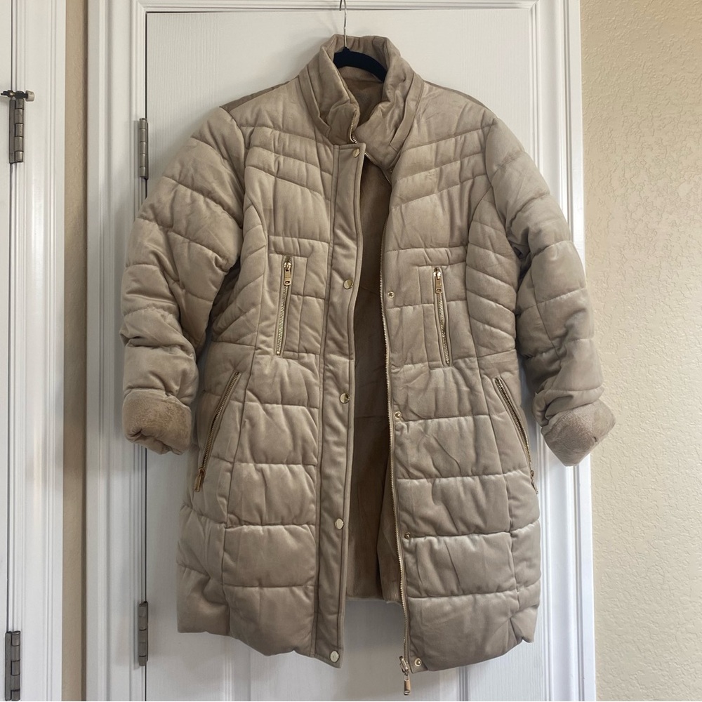 Reversible Velvet Champagne Cream Heavy Puffer Coat